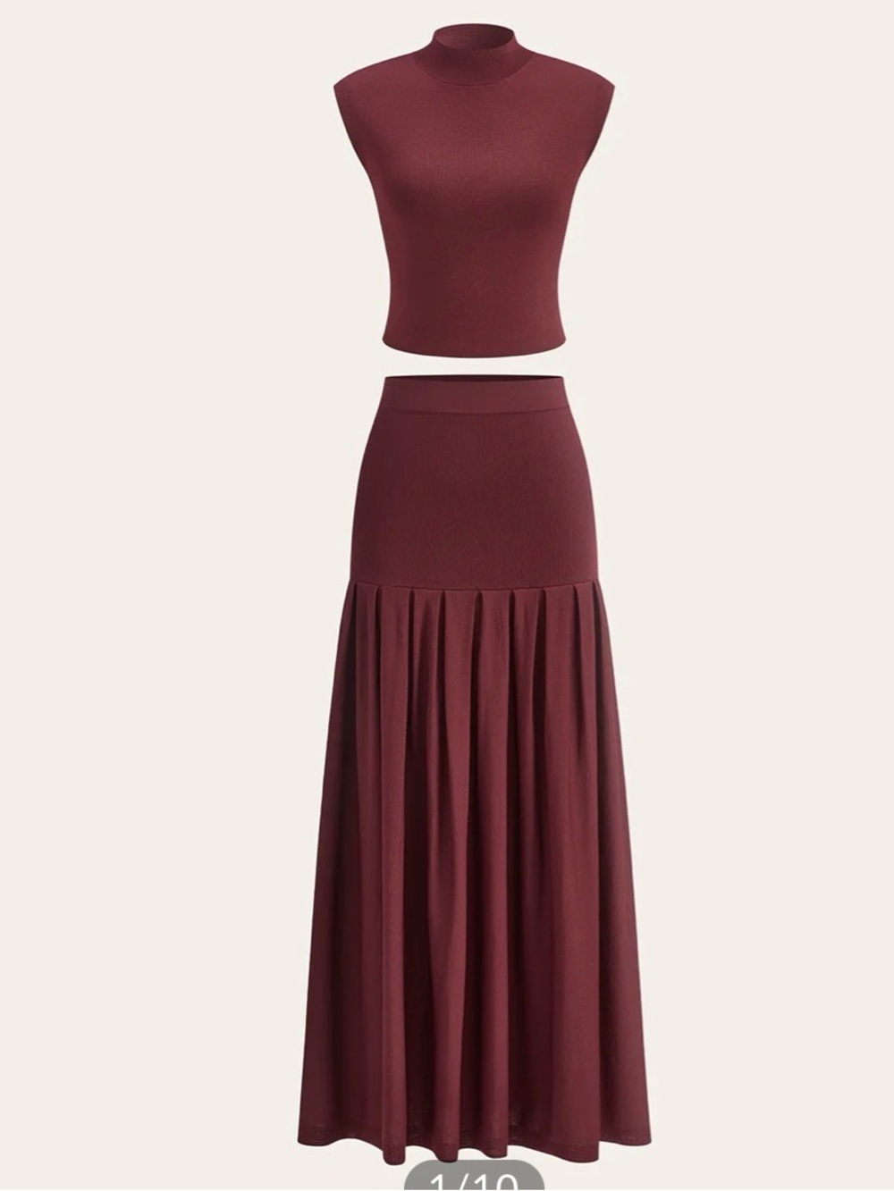 Commense Mock Neck Sleeveless Top and Pleated Midi Skirt Set - Picture 5 of 13